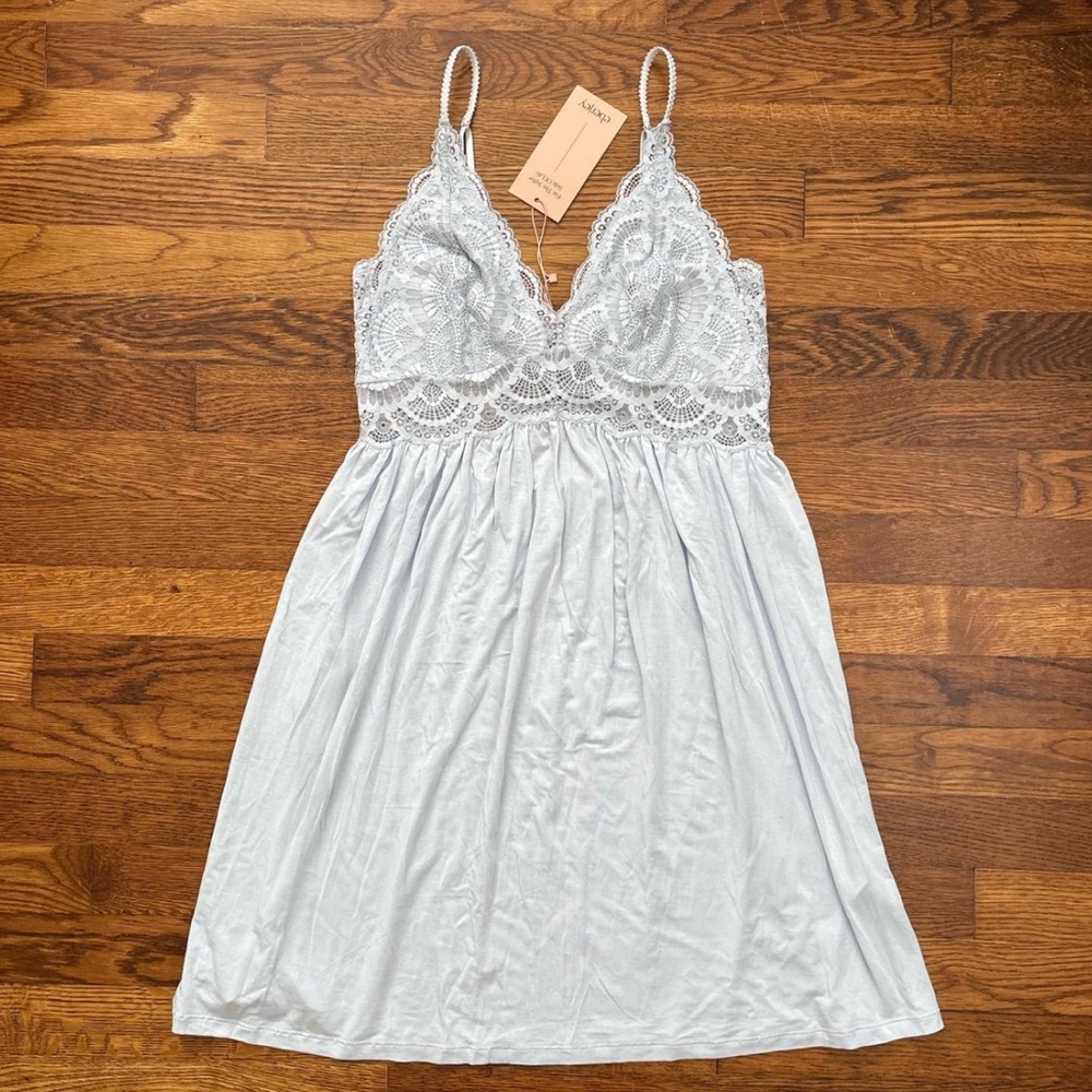 Eberjey Mariana TENCEL™ Modal Chemise Pajama Dress- 100% mulberry silk- Ice Blue